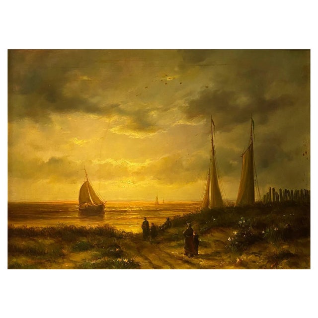 Jean Laurent, Sailboat Departure, Oil on Wood For Sale