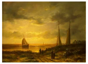 Jean Laurent, Sailboat Departure, Oil on Wood
