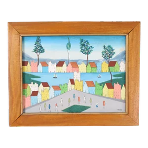 Mid Century Haitian Painting on Board by E. Abelard
