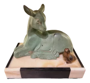 Art Deco Goat with Bird in a Pastoral Scene in Spelter on Marble after Irénée Rochard, 1920-1930s