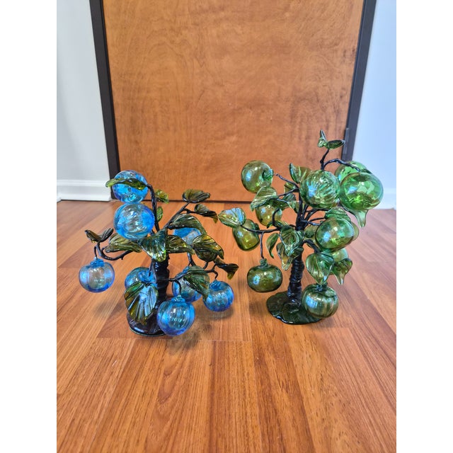 Hand blown Murano glass fruit trees. Glass bulbs are mounted on a wireframe, so parts are movable/bendable. The blue one...