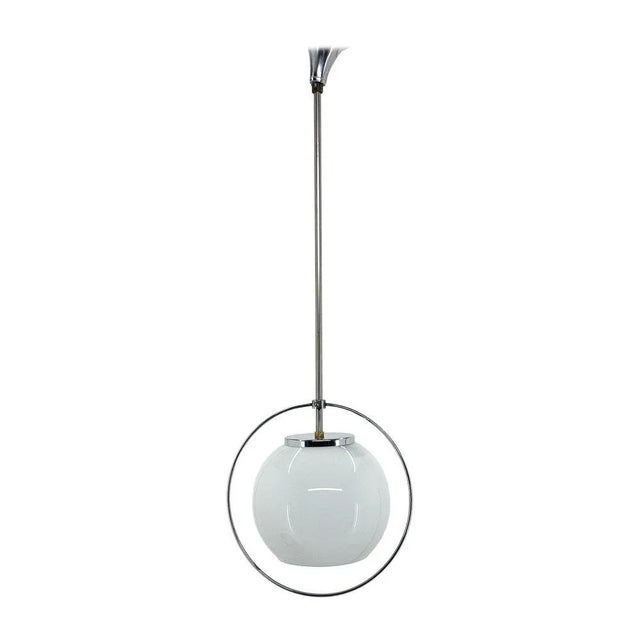 Mid-Century Milk Glass & Chrome Pendant Light, 1960s For Sale - Image 10 of 10