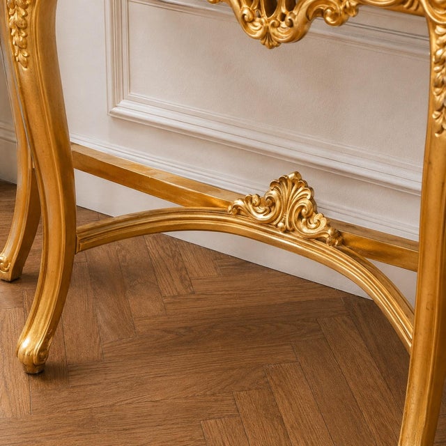 Wood 1970s Artisan Louis XVI Gold Beech Console With Mirror - 2 Pc For Sale - Image 7 of 8