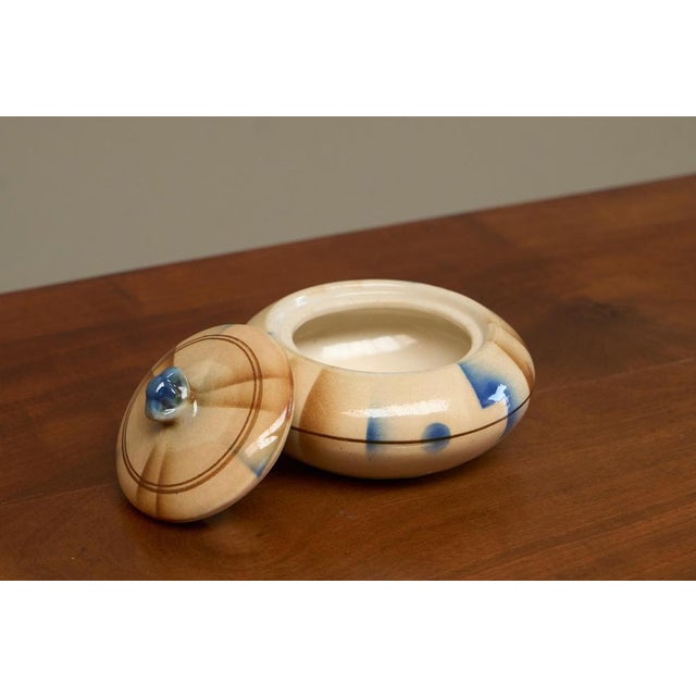 Blue Vintage Bauhaus Style Lidded Studio Pottery Bowl, 1930s For Sale - Image 8 of 10