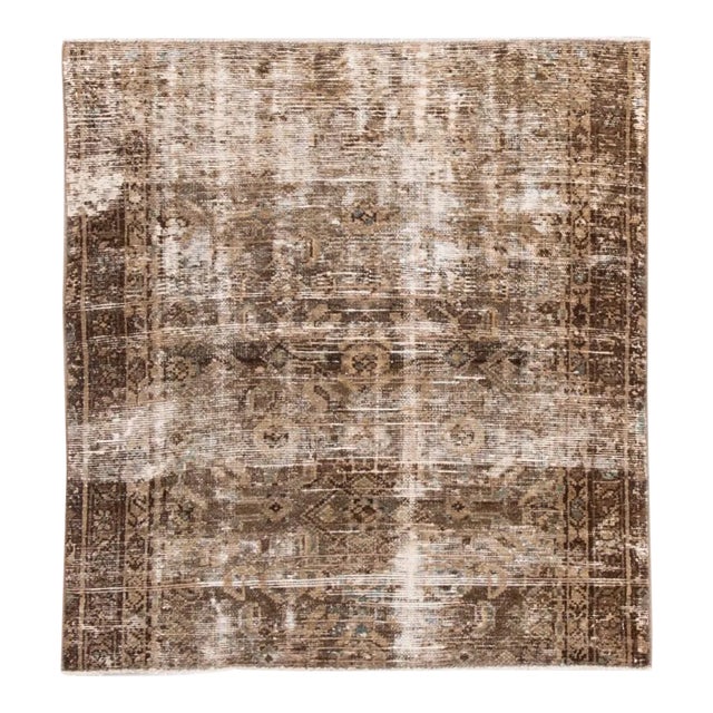 Early 20th Century Vintage Distressed Square Wool Rug For Sale