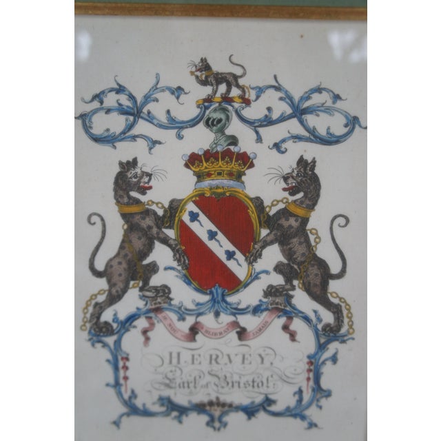 3 Framed Armorial Engravings Figural Coat of Arms Family Crest Heraldic Prints For Sale - Image 6 of 12