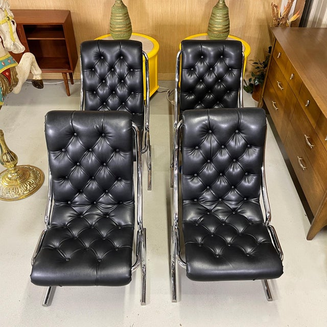 1970s Daystrom Black and Chrome Tufted Scoop Chairs Vintage 1970s For Sale - Image 5 of 9