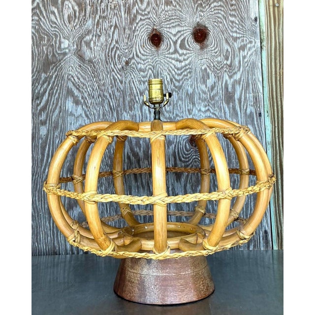 Vintage Coastal Bent Rattan Lamp For Sale - Image 4 of 10
