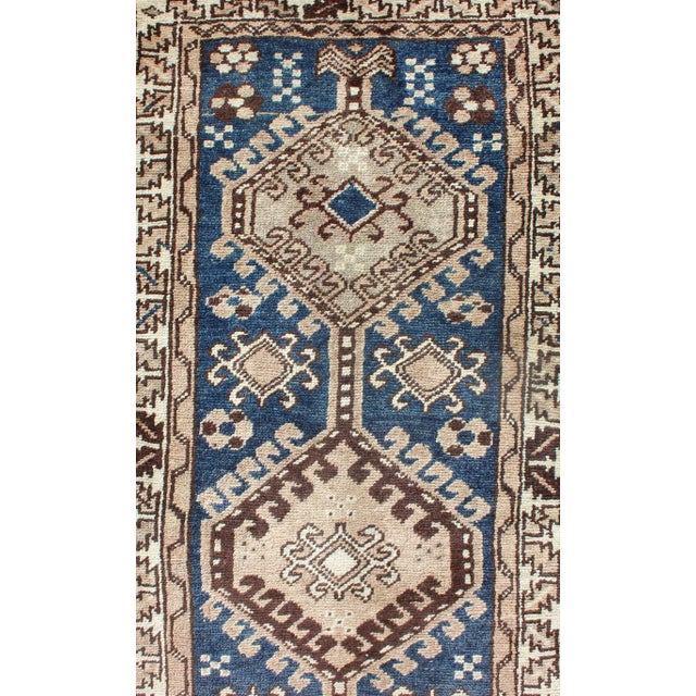 Antique Blue Tribal Karajeh Runner With Navy Blue, Brown and Earth Tones For Sale - Image 10 of 13