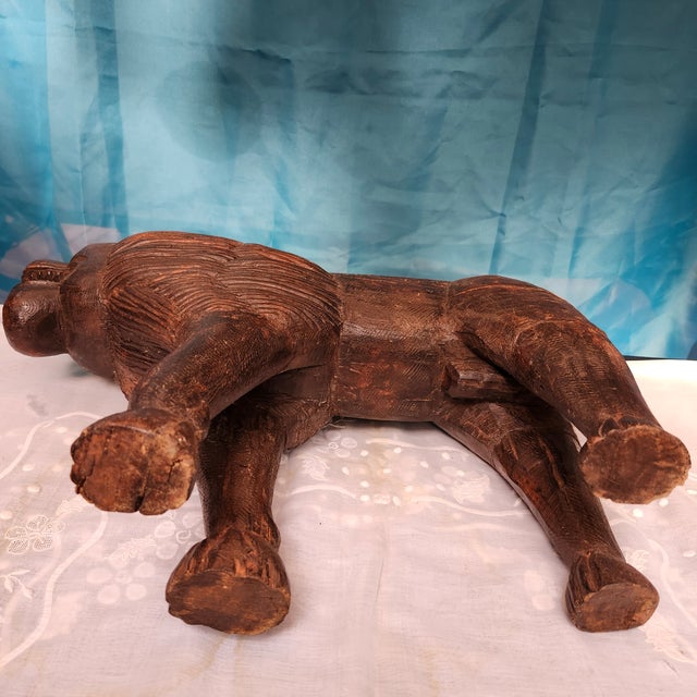 Rustic European Vintage Hand-Carved Hardwood Lion Sculpture With Gulati Label, 20" For Sale - Image 3 of 10