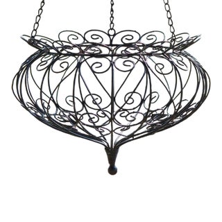 Large, Vintage, Enameled Steel, Scrolled Hanging Planter For Sale