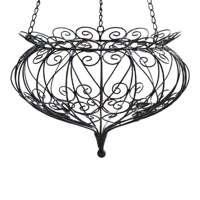 Large, Vintage, Enameled Steel, Scrolled Hanging Planter For Sale