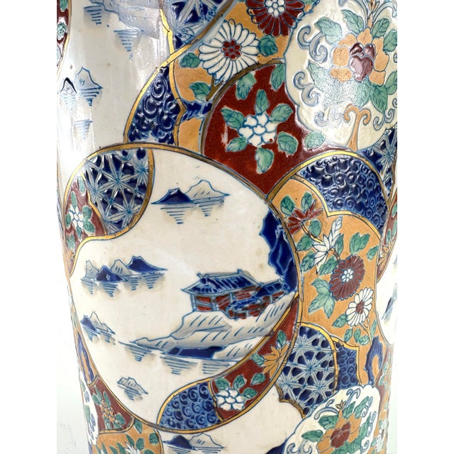 Burgundy Mid 20th Century Chinese Export Handpainted Umbrella Stand For Sale - Image 8 of 11