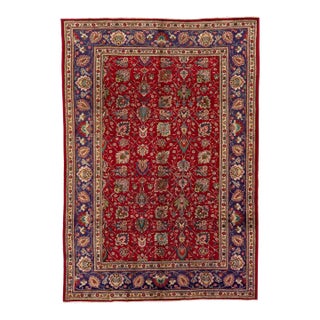 1960s Vintage Persian Tabriz Handmade All-Over Red Wool Rug For Sale