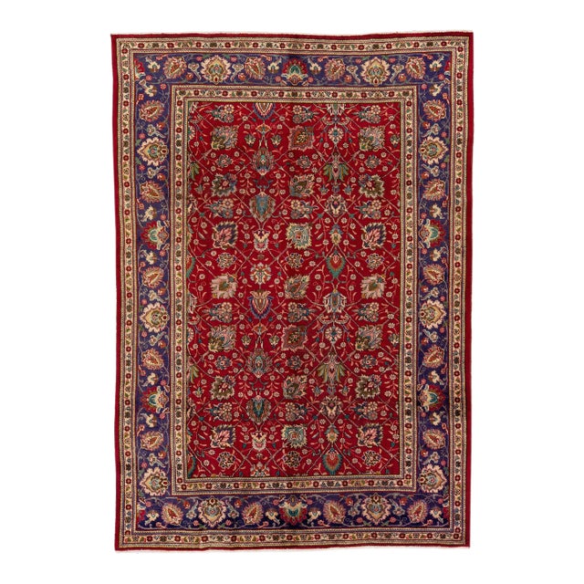 1960s Vintage Persian Tabriz Handmade All-Over Red Wool Rug For Sale