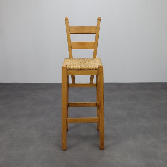 Mid-Century Modern Vintage Bar Stools in Oak and Rattan, 1970s, Set of 3 For Sale - Image 3 of 10