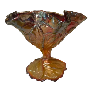 Mid 20th Century Imperial Carnival Glass Compote Candy Dish Ruby Acanthus Leaf
