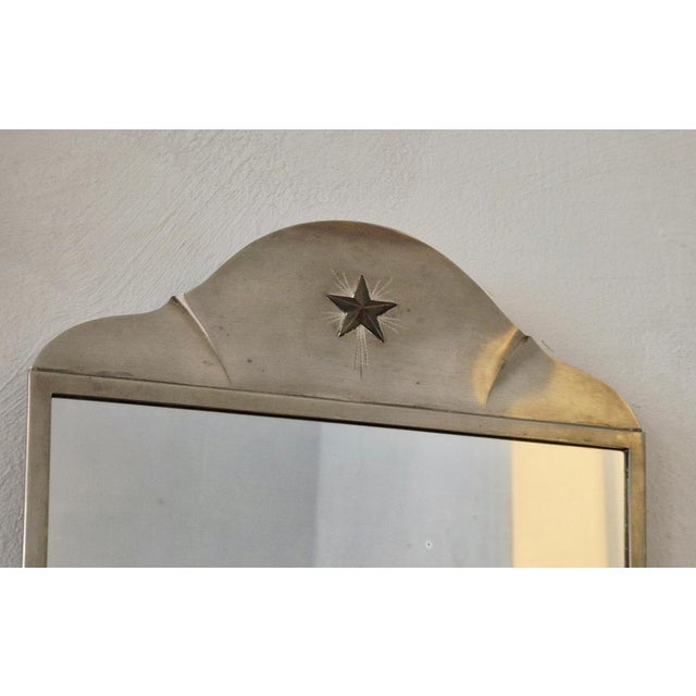 Vintage Swedish Mirror in Pewter with Brass Star Decor, 1920s For Sale - Image 4 of 8