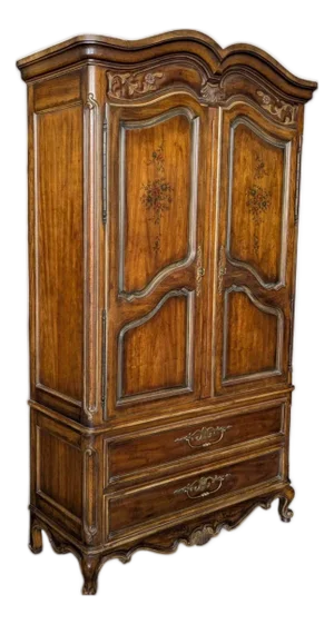 Drexel Brittany Heritage French Provincial Armoire, Vintage Carved Wood Wardrobe Cabinet With Drawers & Adjustable Cubbies