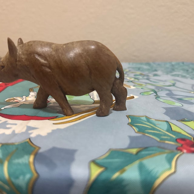 Mid-Century Modern Hand-Carved Wood Rhinoceros Sculpture For Sale - Image 4 of 8