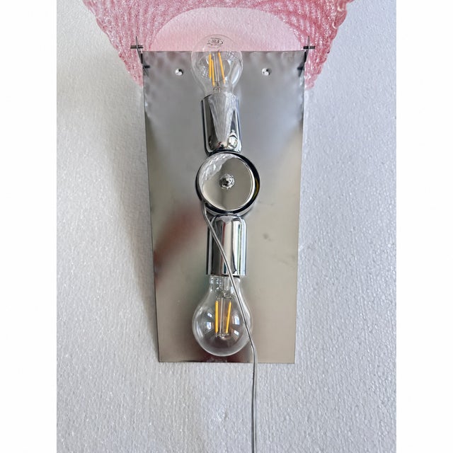 Contemporary modern bright pink "graniglian Mrano glass wall sconce-Set of Two- Rombus Transparent graniglia" texture give...