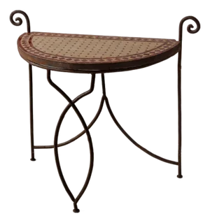1940s Tile Top Demi-Lune Console Table