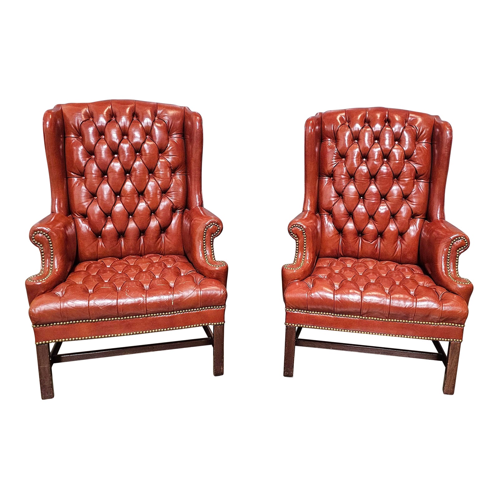 Mid 20th Century Pair of Hickory Chair Mahogany Chippendale Wing Chairs ...