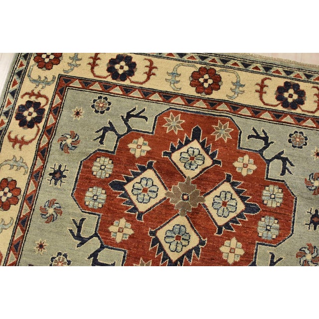 Kazak Runner 4’11” X 12’6” Blue Wool Tribal Hand-Knotted Oriental Rug For Sale In Philadelphia - Image 6 of 13