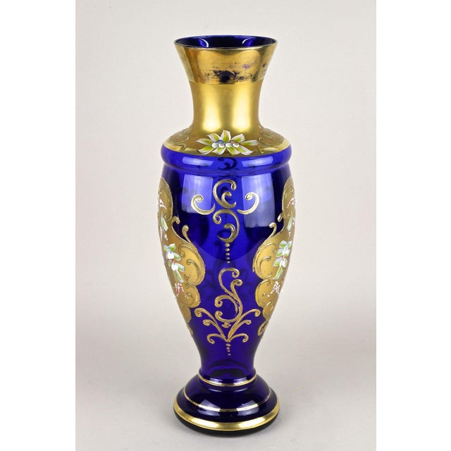 19th Century Cobalt Blue Gilt Glass Vase with Enamel Paintings, CZ. 1890s For Sale - Image 4 of 18
