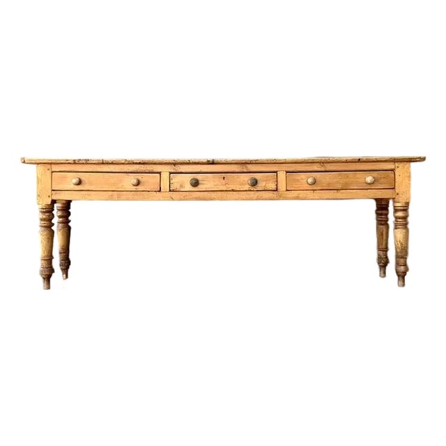Vintage Primitive Long Pine Console For Sale