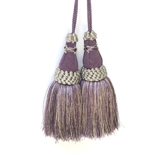 Textile Pair of Key Tassels in Amethyst and Gray With Looped Ruche For Sale - Image 7 of 14