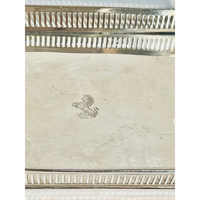 Matched Pair Petite Vintage Silver Plate Gallery Trays With Horse and Crown Monogram 4.25” Length For Sale - Image 10 of 11