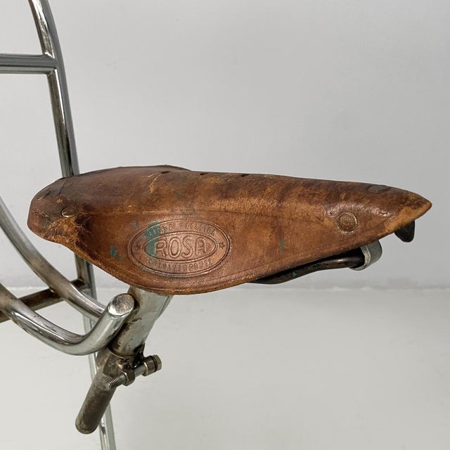 1970s Italian Bar Stool with Brown Leather Bicycle Seat and Chromed Metal, 1970s For Sale - Image 5 of 18
