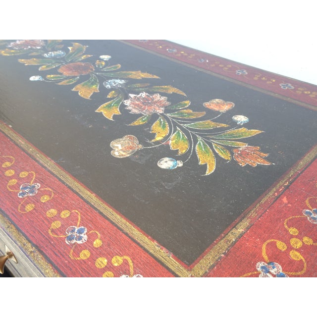 Vintage French Country Red Floral Console Table W a Floral Shelf For Sale - Image 15 of 16
