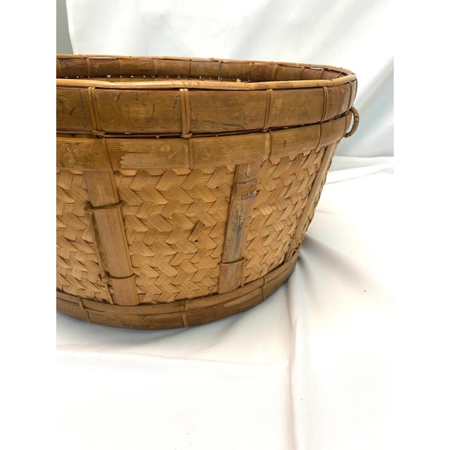 Brown Large Vintage Splint Handwoven Wicker Floor Basket For Sale - Image 8 of 12