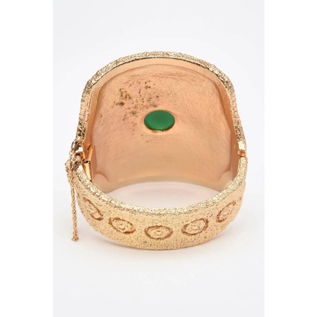 Napier Vintage Napier Gold Plated and Green Glass Cuff Bracelet For Sale - Image 4 of 9