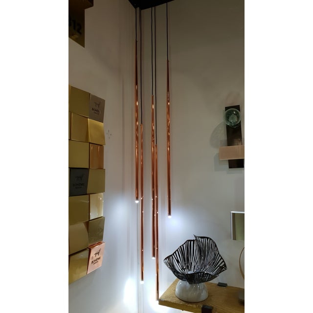 Modern New Copper Hanging Chandelier Pendant Lamp With Five Tubes For Sale - Image 3 of 8