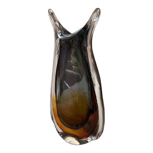 1970s Modern Green and Brown Sommerso Murano Glass Vase by Seguso For Sale