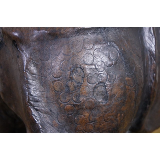 Vintage Tooled Leather African Rhinoceros Foot Stool Ottoman Sculpture 35" For Sale - Image 12 of 18