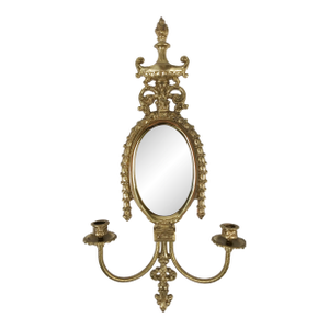 Vintage Brass Pagoda Style Mirrored Wall Candle Sconce