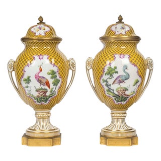 Louis XVI Style Porcelain and Gilded Bronze Covered Vases, Set of 2 For Sale