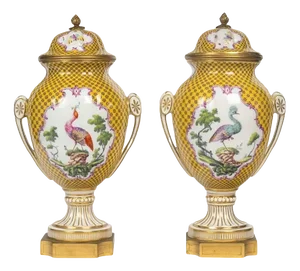 Louis XVI Style Porcelain and Gilded Bronze Covered Vases, Set of 2
