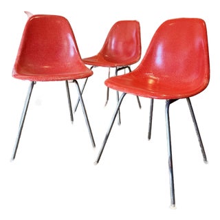Original Set of 3 Molded Fiberglass Shell Chair, Designed by Charles and Ray Eames for Herman Miller, Dated 1970 For Sale