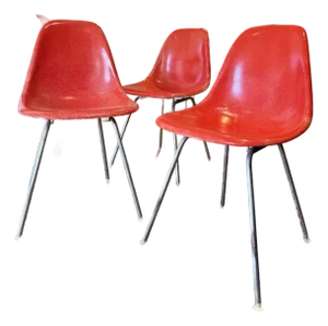 Original Set of 3 Molded Fiberglass Shell Chair, Designed by Charles and Ray Eames for Herman Miller, Dated 1970