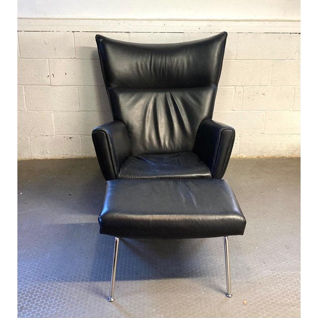 Animal Skin Vintage Modern Black Butterfly Leather Lounge Chair and Ottoman For Sale - Image 7 of 10