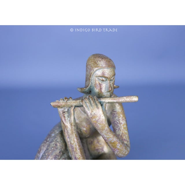 Metal Vintage Abstract Nude Woman Playing Flute Sculpture For Sale - Image 7 of 8
