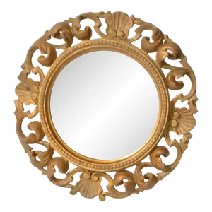 Early 20th Century Giltwood Hand-Carved Round Vanity Table Top Mirror Easel Stand