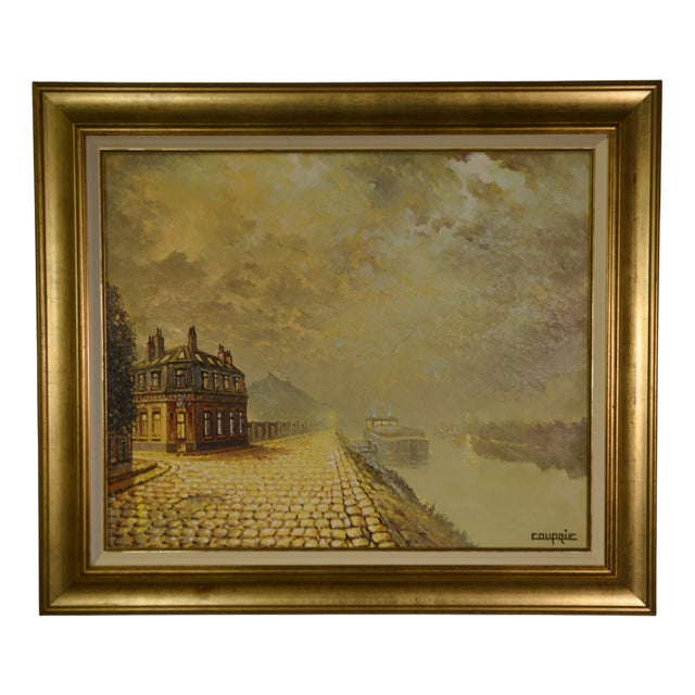 Jean-Pierre Couprie, Walking Along the Canal, 1980s, Canvas & Paint For Sale