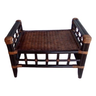 1980s Burt Bamboo Rattan Footstool Ottoman Brown For Sale