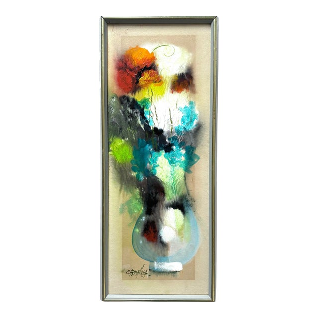 1940s Original Julio Carballosa Oil Painting Cuban Artist Abstract Still Life of Flowers in Vase For Sale